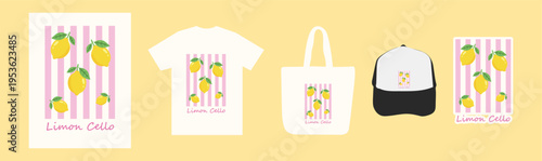 Limon Cello Lemon Illustration, Mediterranean Summer Fruit Graphic, Italian Coastal Typography for T-Shirt, Tote Bag, Sticker, Poster, Hat Design