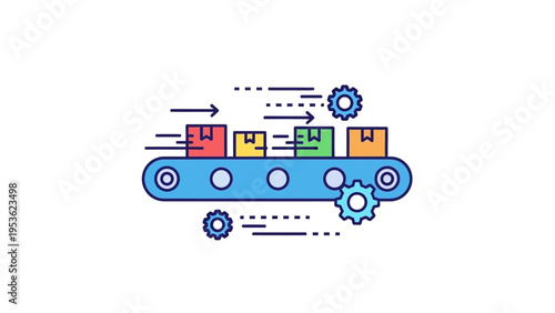 Conveyor Belt with Colored Boxes and Gears.