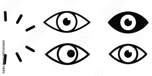 Four Stylized Eye Icons With Sparkle Lines On White Background Keywords: eye, eyes, vision, look, see, watching, observation