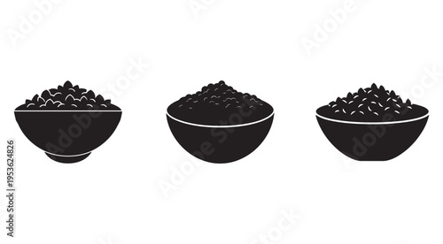 Black caviar in bowls  three black bowls filled with different amounts of black caviar on white background