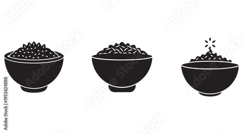 Black coffee beans in bowls with different amounts isolated on white background  coffee beans in bowls for coffee making
