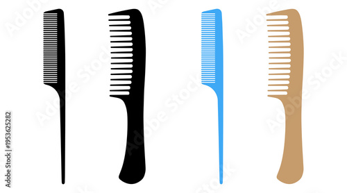 Various combs set of hairdresser. Hair care, combing, styling.