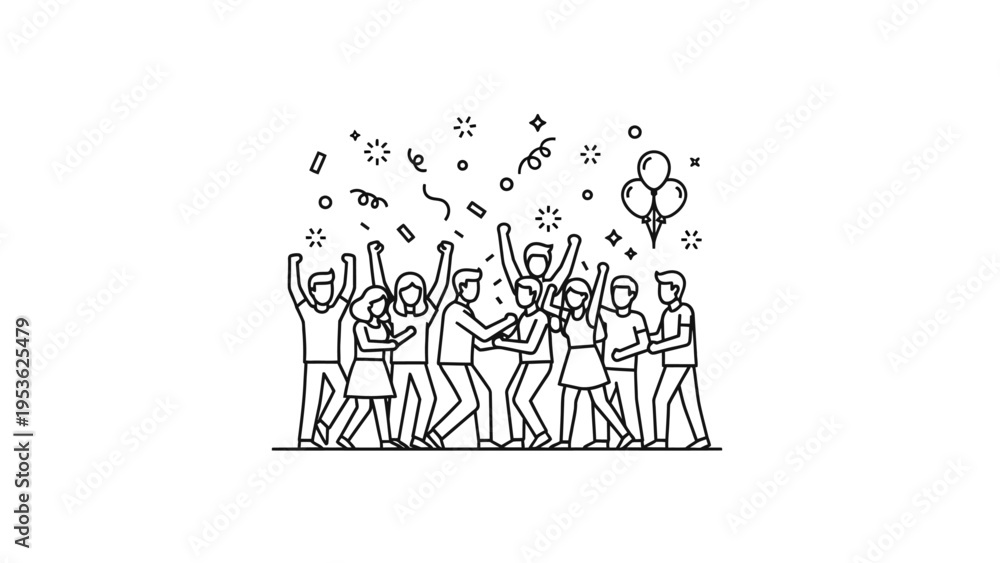 Fototapeta premium Group of People Celebrating with Balloons and Confetti.