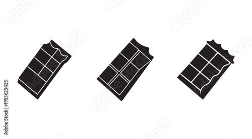 Chocolate bars with broken edges and white lines on white background