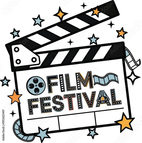A film festival clapper board with stars