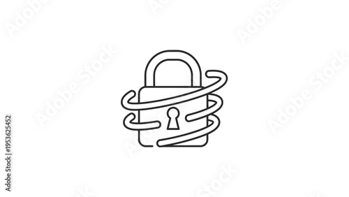 Locked Padlock with Swirling Chain Design.
