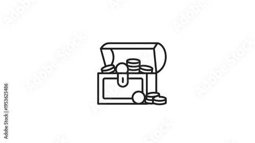 Money Bag with Coins and Lockbox.