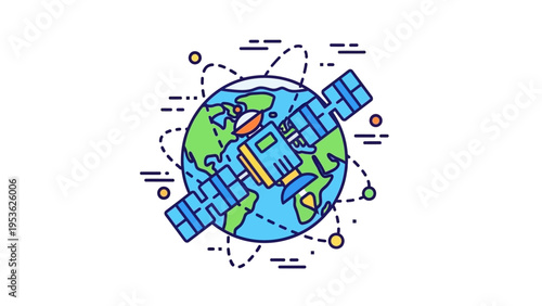 Satellite Orbiting Earth Illustration with Satellites.