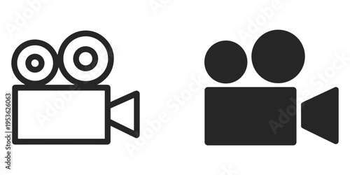 Vintage Film Camera Icon Black and White Outline video camera movie camera