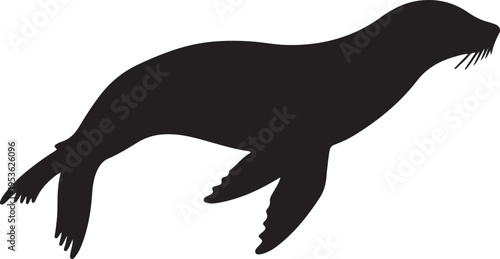  Sea Lion in silhouette on white background۔