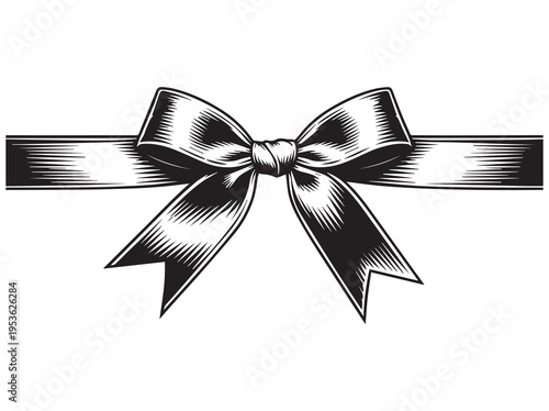Black and white ribbon bow illustration, decorative festive accent, Hair Accessory