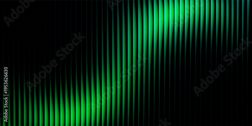 Dark green neon gradient ribbed glass. Vector ribbed glass texture background. Mesh gradient. acrylic ribbed bath surface. Reeded glass background semitransparent overlay. Bath wall window