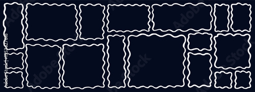 Hand-drawn doodle frames with organic shapes and zigzag edges. Abstract square and rectangle borders for creative text boxes, playful design elements.