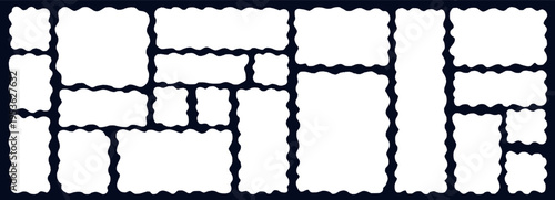 Organic doodle frames featuring wavy square borders and irregular shapes. Hand-drawn rectangle elements with zigzag patterns, perfect for creative