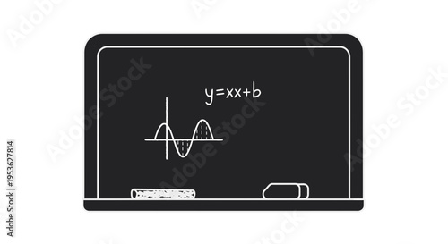 Blackboard with mathematical equation and graph.