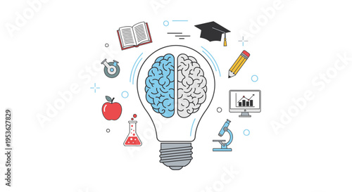 Brain Inside Light Bulb Icon Education.