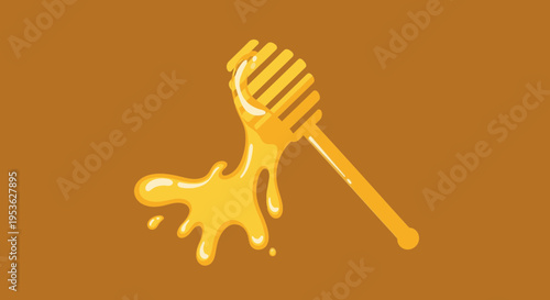 Golden honey dipper with honey.