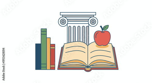 Open Book with Colorful Books Apple.