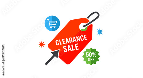 Red Clearance Sale Discount Tag Icon.