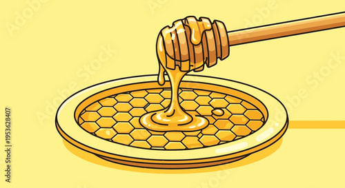 Honey dripping from dipper on honeycomb 1.