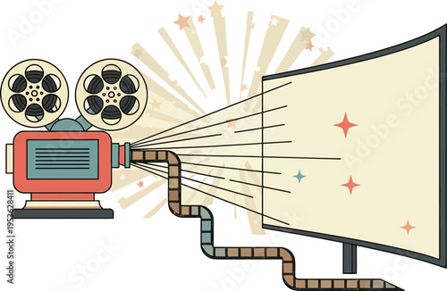 A film projector is playing a movie on the screen