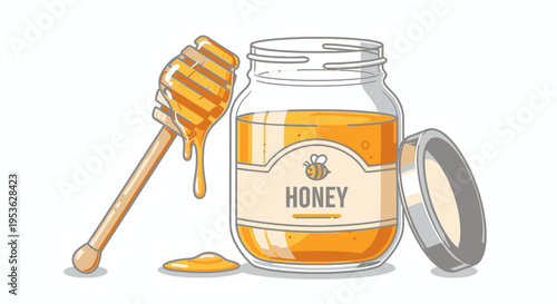 Honey jar with dipper stick.