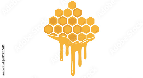 Honeycomb with golden honey dripping down.