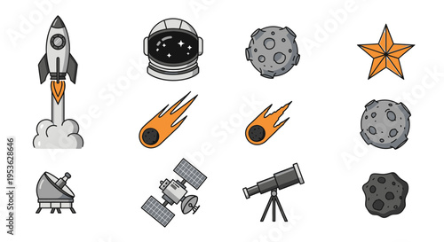 Space rocket and astronomy icons.