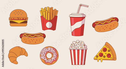 Colorful fast food items on display.