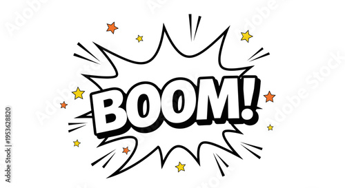 Comic book explosion boom speech bubble.