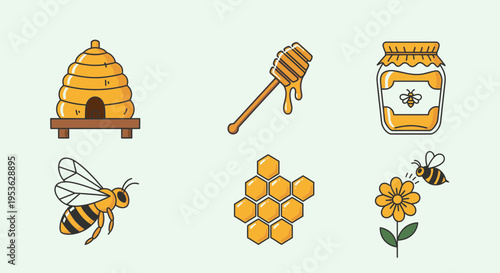 Honey bee and honeycomb illustrations 3.