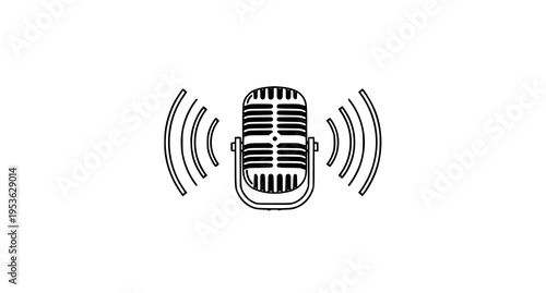 Vintage style professional studio microphone with radiating sound waves for audio broadcasting Vector