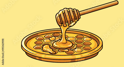 Honey dripping from wooden dipper 2.