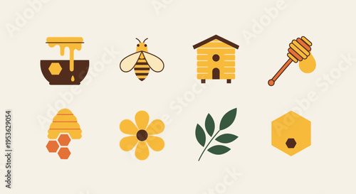 Honeycomb and bee icons set.