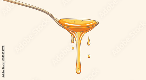 Golden honey dripping from spoon 2.