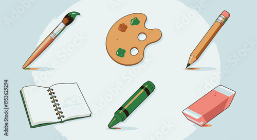 School supplies on a table top 7.