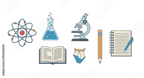 Science Education Icons Line Up Close.