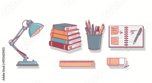 Stationery and office desk supplies.