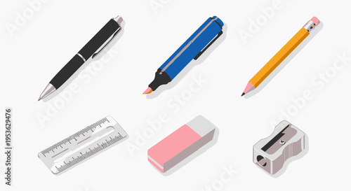 Stationery items on white background 4.