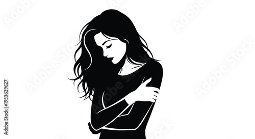 Silhouette of a Woman Embracing Herself in Solitude.