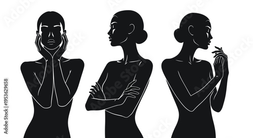 Elegant Female Silhouettes in Pensive Poses.