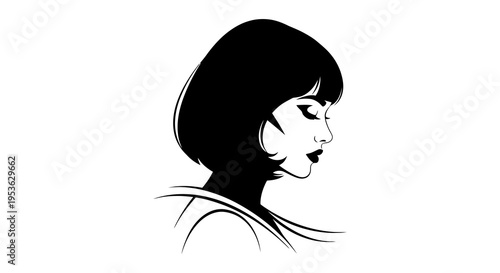 Elegant Silhouette of a Womans Profile with Bob Hairstyle.
