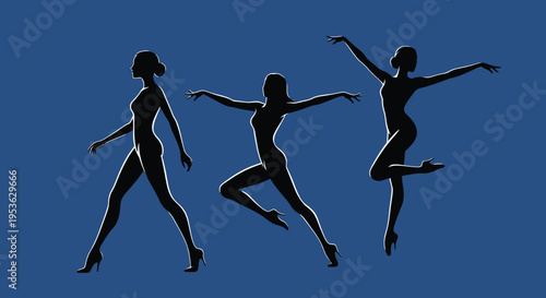 Silhouettes of three dancers in graceful poses.