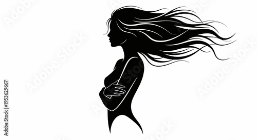 Silhouette of a Woman with Flowing Hair.