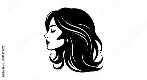 Elegant Woman Profile Silhouette with Flowing Hair.