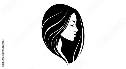 Elegant Silhouette of a Womans Profile with Flowing Hair.