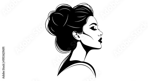 Elegant Woman Profile Silhouette with Updo Hairstyle.