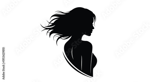 Silhouette of a Woman with Flowing Hair.