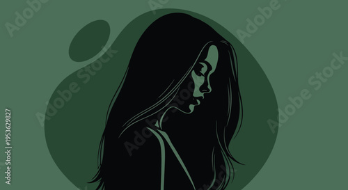 Silhouette of a thoughtful woman with long flowing hair.