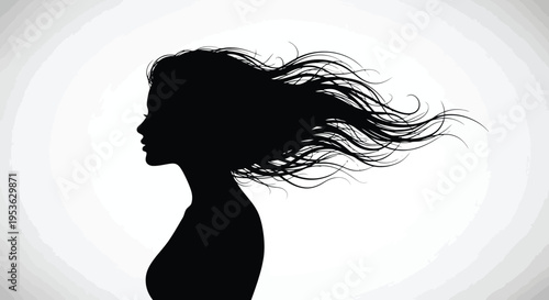 Silhouette of a woman with flowing hair against a bright background.